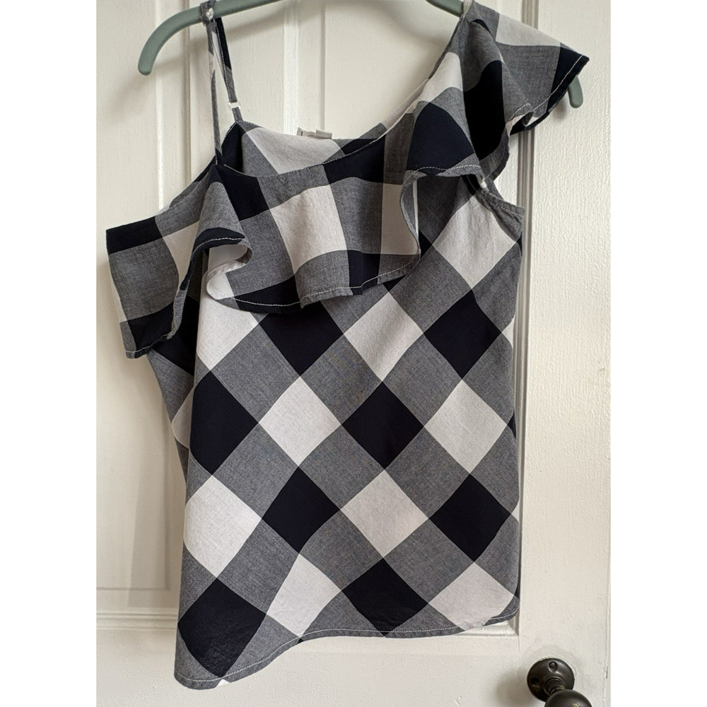 Beachlunchlounge One Shoulder Single Strap Gingham Women's Top 100% Cotton | M